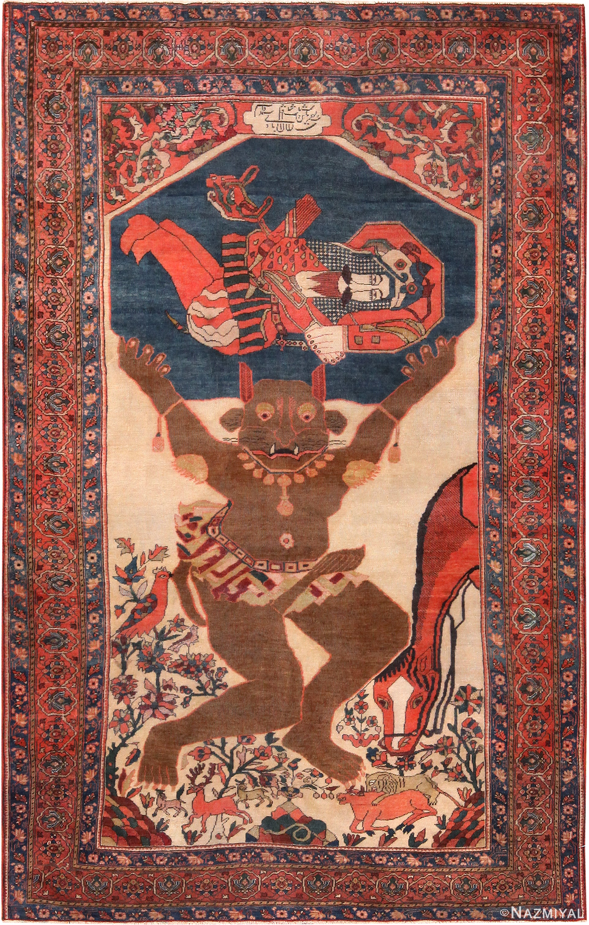 Ferdowsi's Poetry Scene Antique Persian Sarouk Farahan Rug 71702 by Nazmiyal Antique Rugs