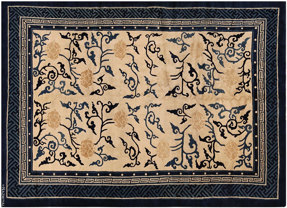 Antique Blue and White Pecking Chinese Rug Antique Blue and White Pecking Chinese Rug #71496 by Nazmiyal Antique Rugs