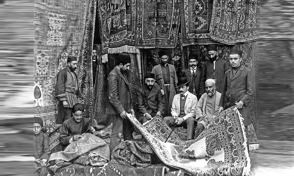 Archival Image - Rug Merchants Selling A Rug To Tourists Archival Image - Rug Merchants Selling A Rug To Tourists - Nazmiyal