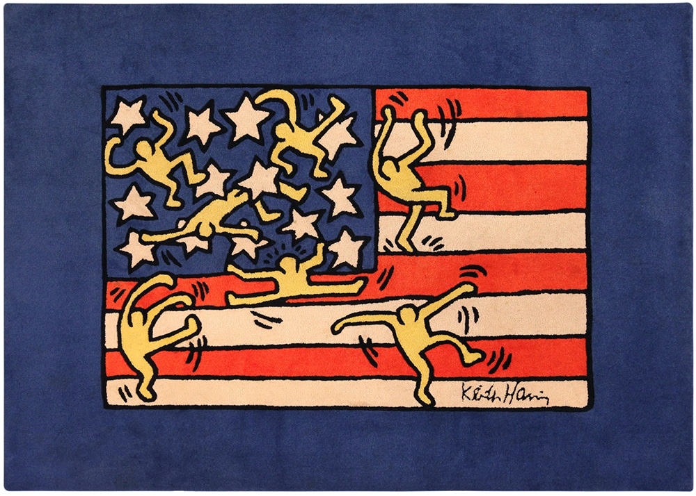 Born In USA Vintage Art Rug By Keith Haring “Born In USA” Vintage Art Rug By Keith Haring