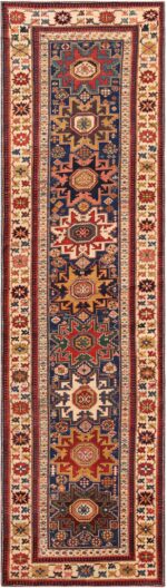 Colorful Antique Caucasian Kazak Runner Rug 72109 by Nazmiyal Antique Rugs