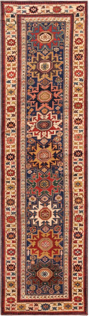 Colorful Antique Caucasian Kazak Runner Rug 72109 by Nazmiyal Antique Rugs