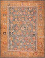 Large Blue Background Antique Turkish Oushak Rug 71595 by Nazmiyal Antique Rugs