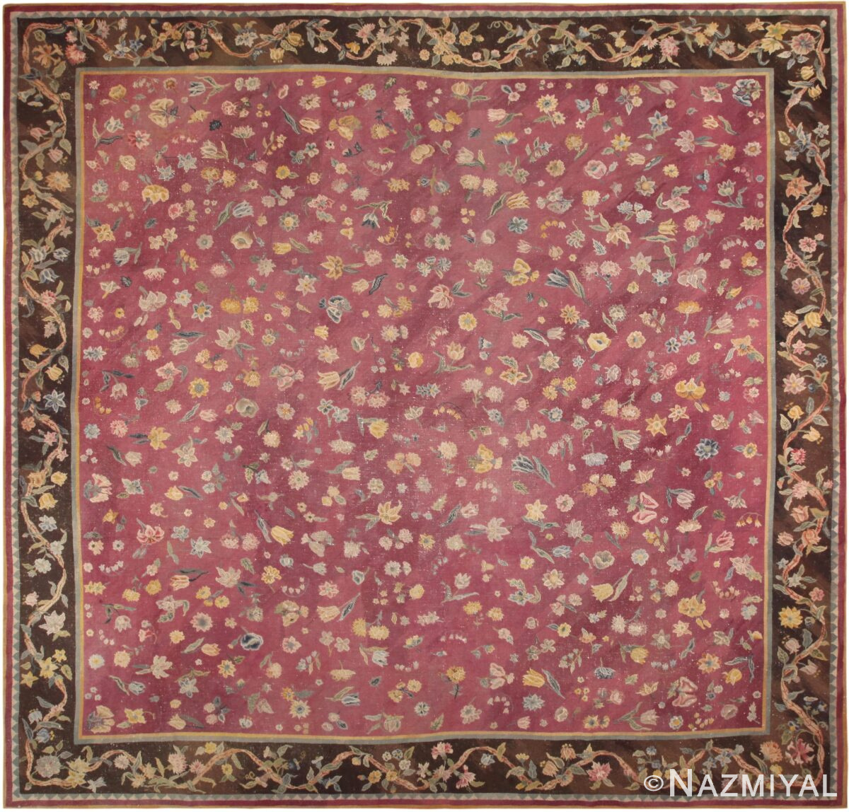 Antique English Needlepoint Floral Rug 71983 by Nazmiyal Antique Rugs