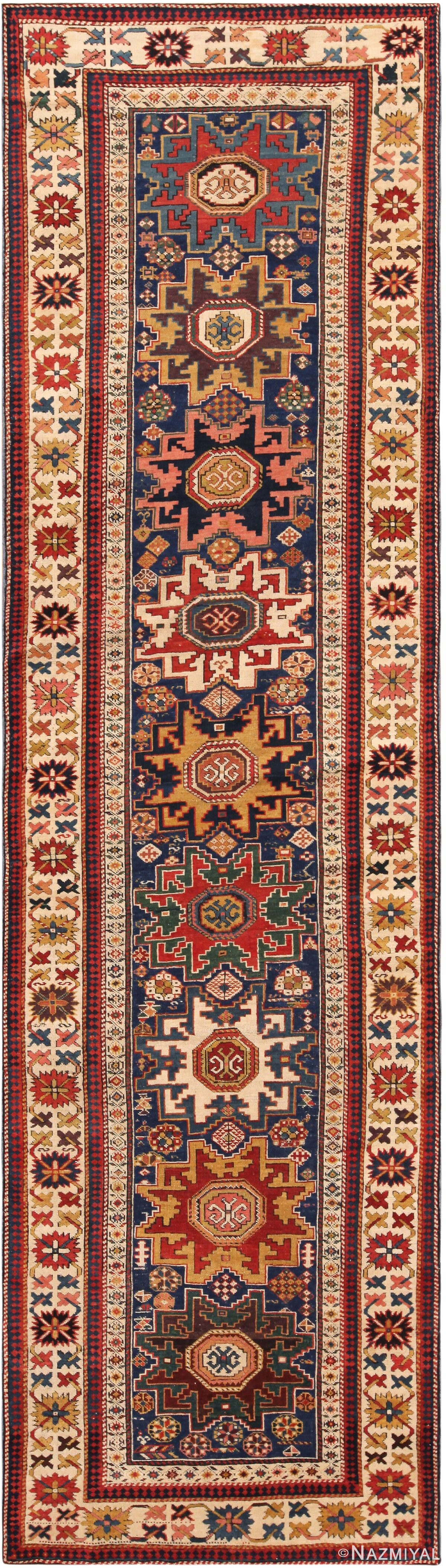 Colorful Antique Caucasian Kazak Runner Rug 72109 by Nazmiyal Antique Rugs