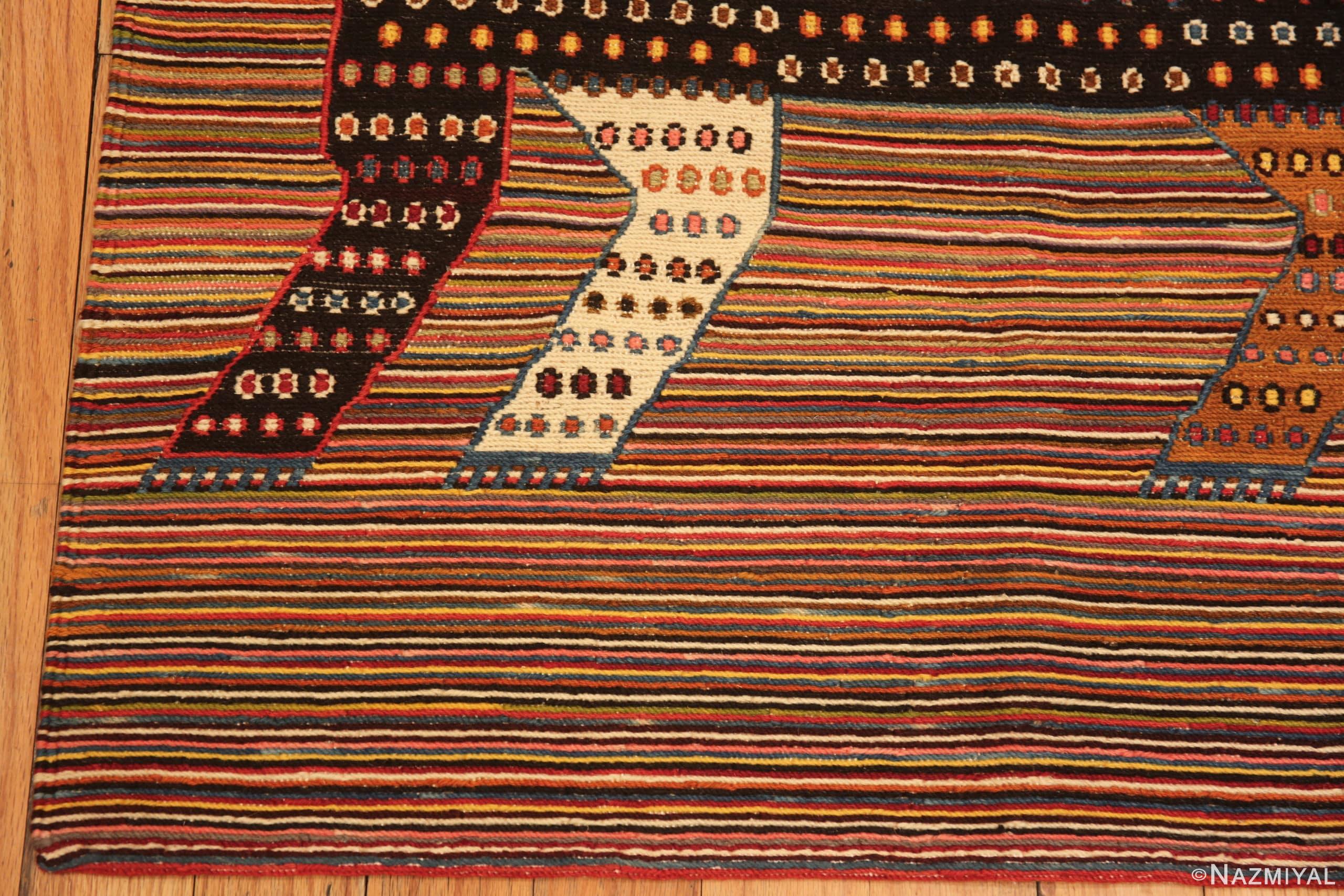 Corner Of Lion Design Vintage Persian Qashqai Kilim Rug 72089 by Nazmiyal Antique Rugs