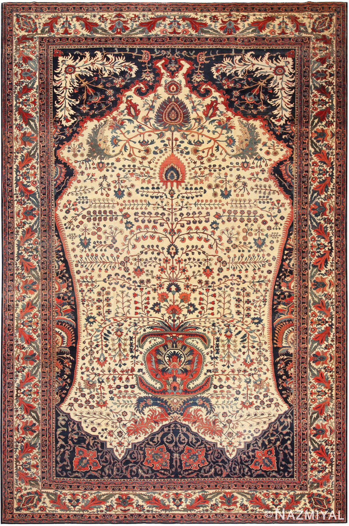 Large Antique Persian Sarouk Farahan Tree Of Life Rug 71777 by Nazmiyal Antique Rugs