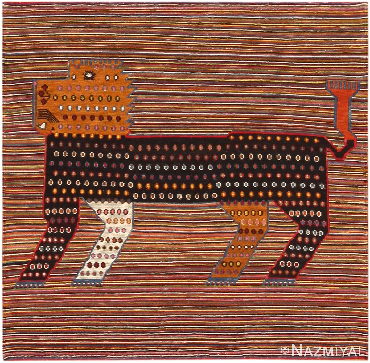 Lion Design Vintage Persian Qashqai Kilim Rug 72089 by Nazmiyal Antique Rugs