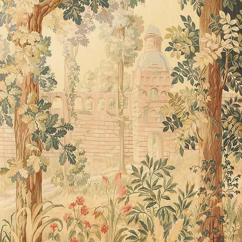 American Verdure Tapestry #46939 With Man Made Objects Obscured By Plants American Verdure Tapestry #46939 With Man Made Objects Obscured By Plants by Nazmiyal Antique Rugs