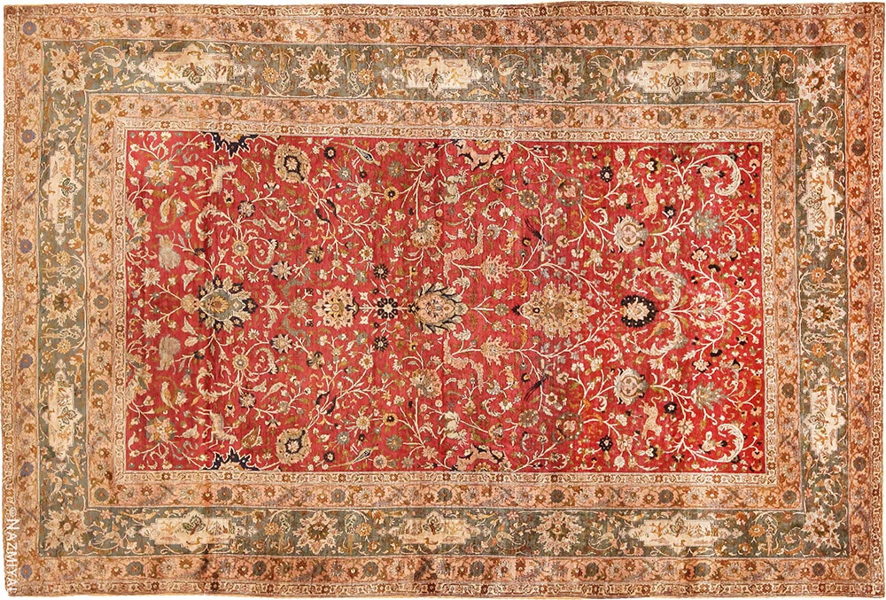 Red Antique Silk Indian Mughal Rug Red Antique Silk Indian Mughal Rug #71755 by Nazmiyal Antique Rugs