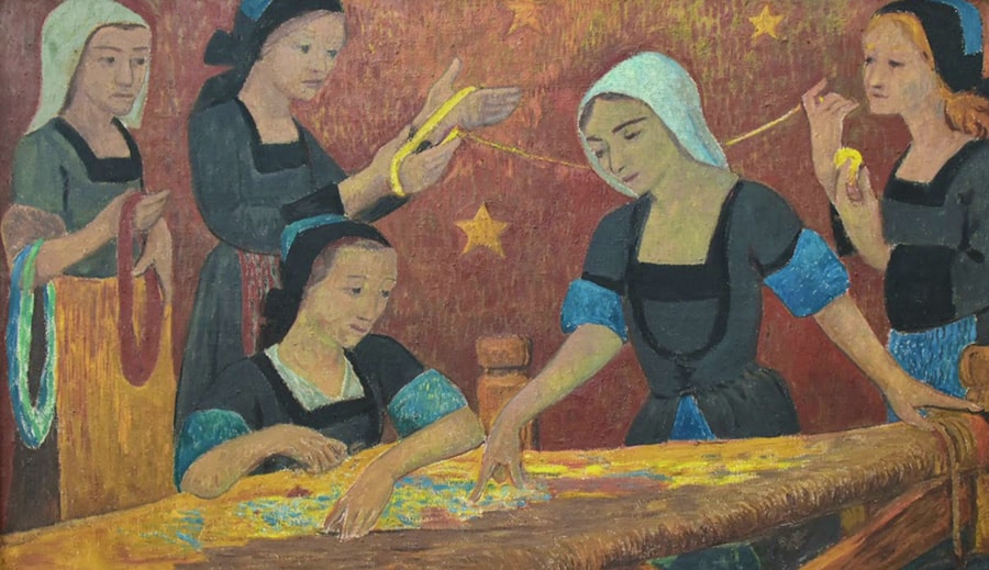 The Five Tapestry Weavers 1924 Paul Serusier Painting The Five Tapestry Weavers 1924 Paul Serusier Painting by Nazmiyal Antique Rugs