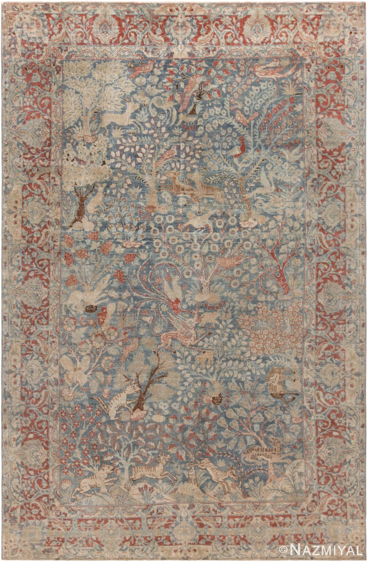 Animal Design Antique Persian Tabriz Rug 72146 by Nazmiyal Antique Rugs