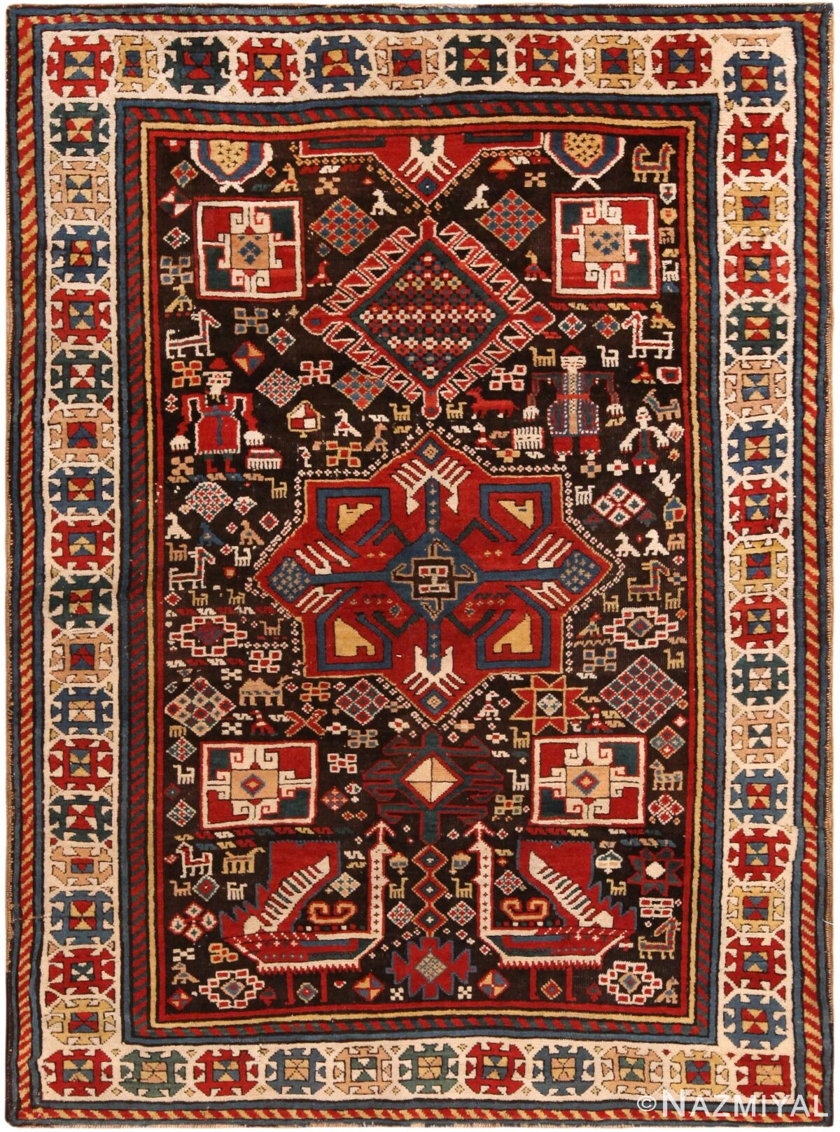 Antique Caucasian Kazak Rug 72095 by Nazmiyal Antique Rugs