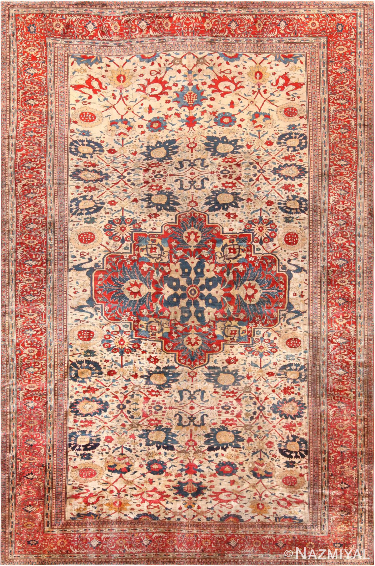 Silk Antique Persian Heriz Area Rug 71939 by Nazmiyal Antique Rugs