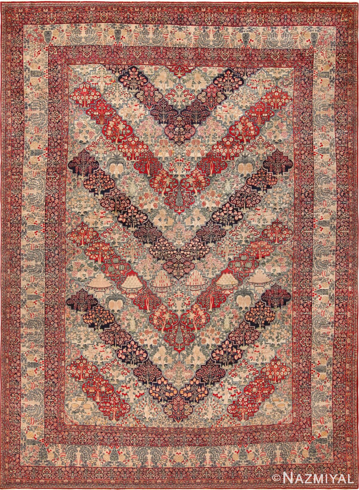 Antique Persian Garden Design Kerman Rug 72225 by Nazmiyal Antique Rugs