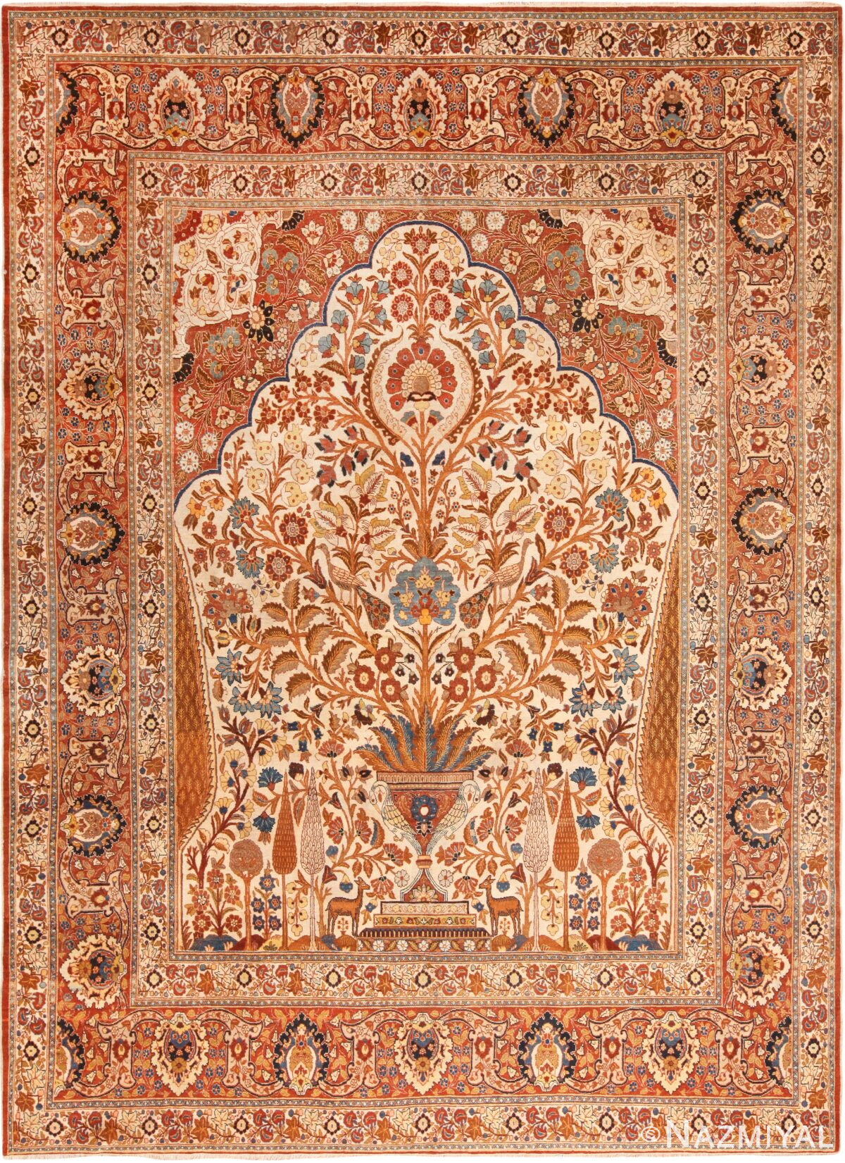 Antique Vase Tree Of Life Persian Tabriz Rug 72227 by Nazmiyal Antique Rugs