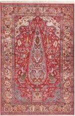 Cypress Tree Design Antique Silk Persian Kashan Rug 72244 by Nazmiyal Antique Rugs