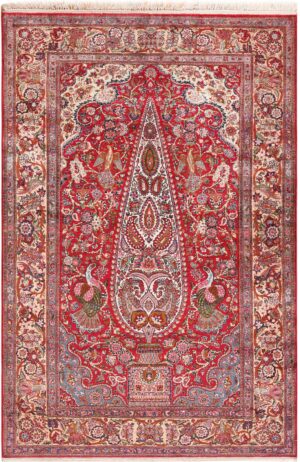 Cypress Tree Design Antique Silk Persian Kashan Rug 72244 by Nazmiyal Antique Rugs