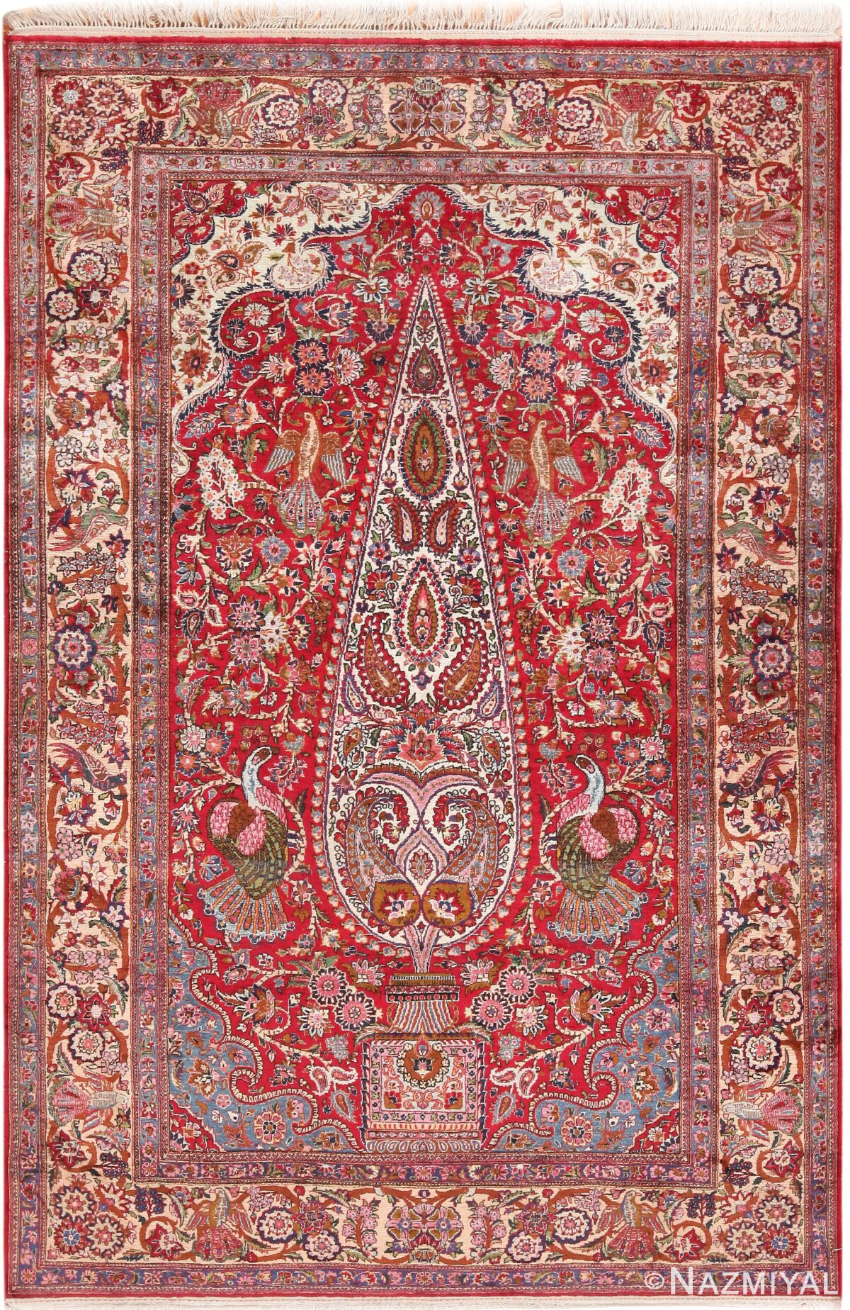 Cypress Tree Design Antique Silk Persian Kashan Rug 72244 by Nazmiyal Antique Rugs