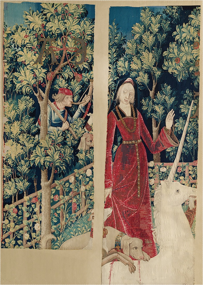 The Unicorn Is Tamed by a Maiden The Unicorn Is Tamed by a Maiden Tapestry by Nazmiyal Antique Rugs