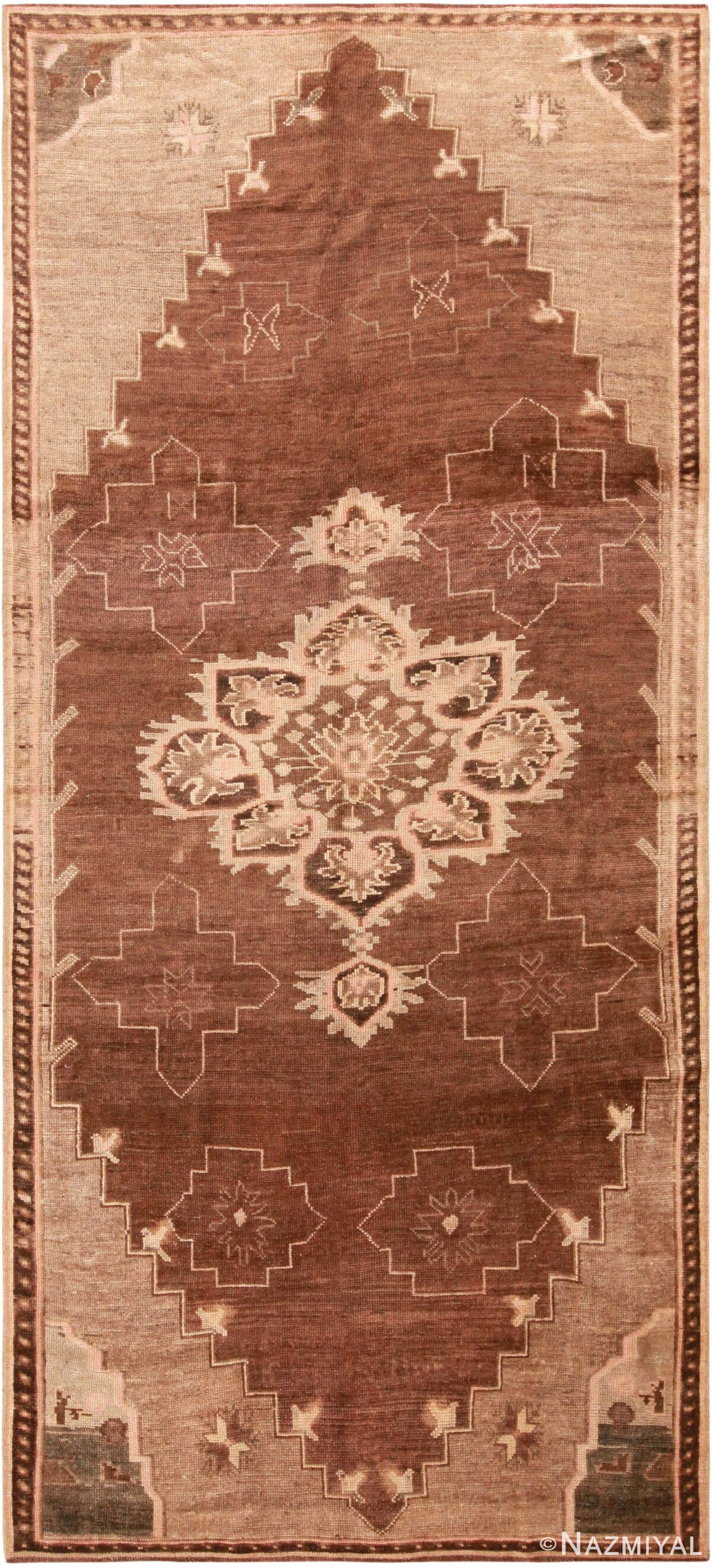 Oriental Design Brown Vintage Turkish Kars Rug 72302 By Nazmiyal Antique Rugs