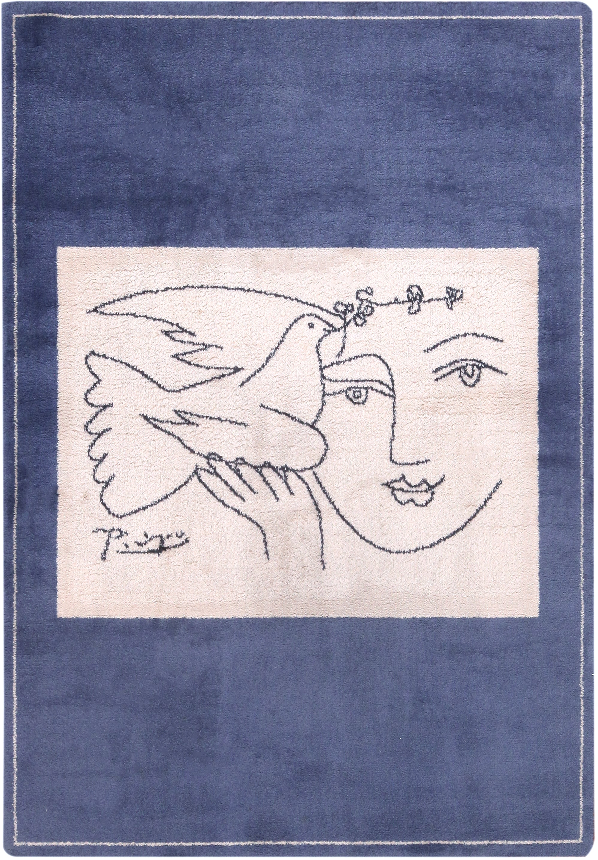 Blue Vintage Peace And Joy Rug By Picasso 72326 by Nazmiyal