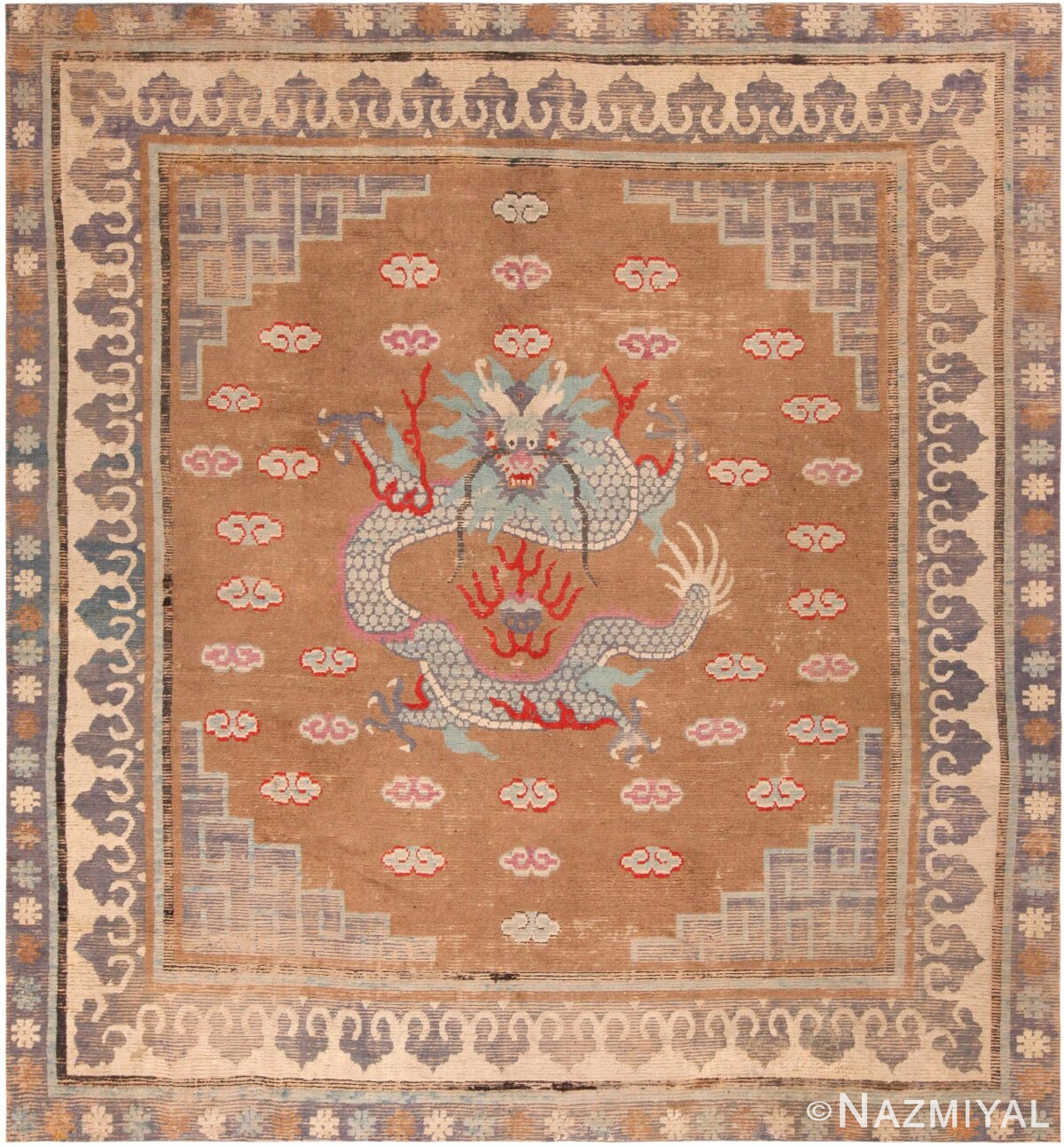 Antique Dragon Design Mongolian Rug 72319 by Nazmiyal Antique Rugs
