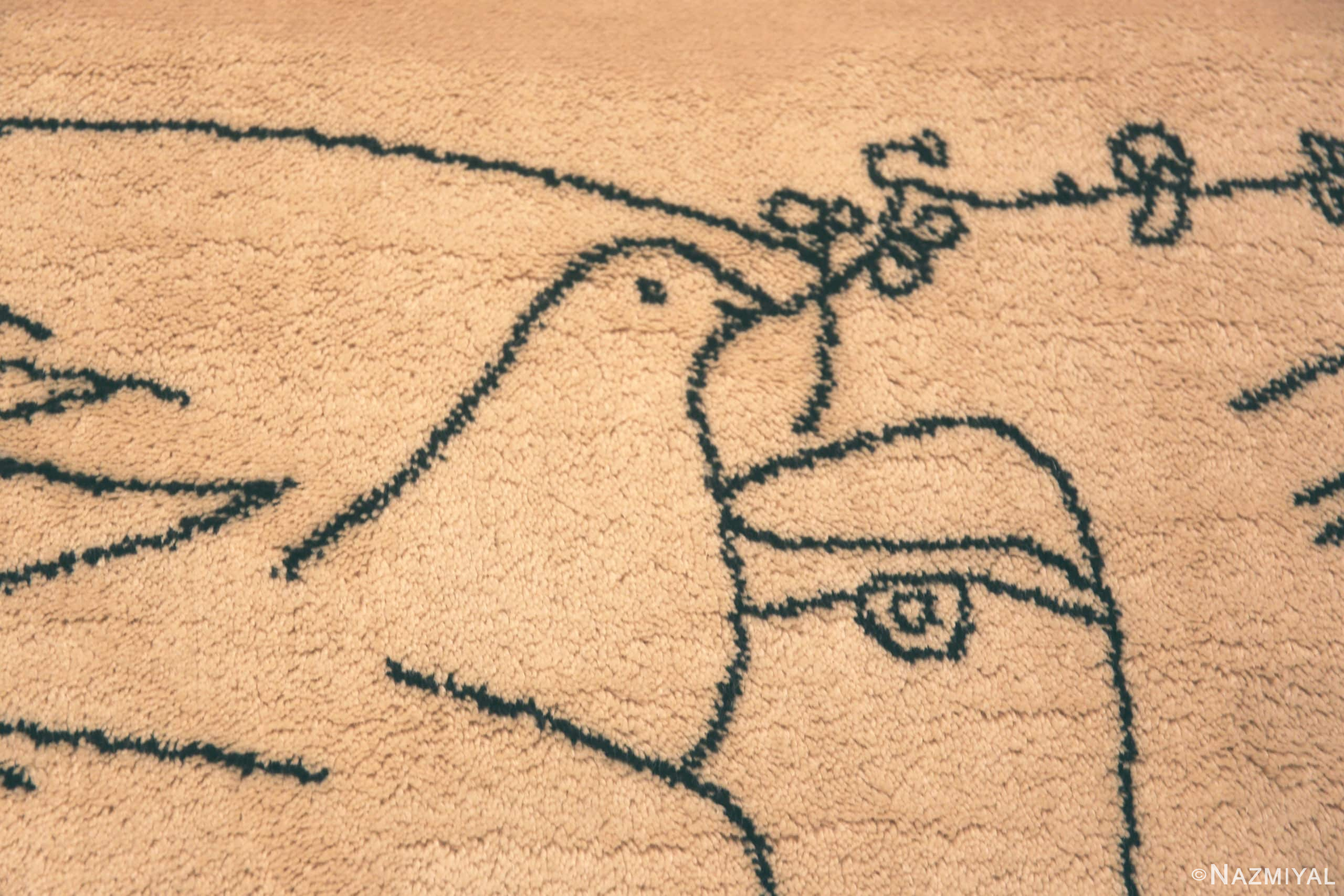 Bird Of Coral Vintage Peace And Joy Rug By Picasso 72325 by Nazmiyal Antique Rugs