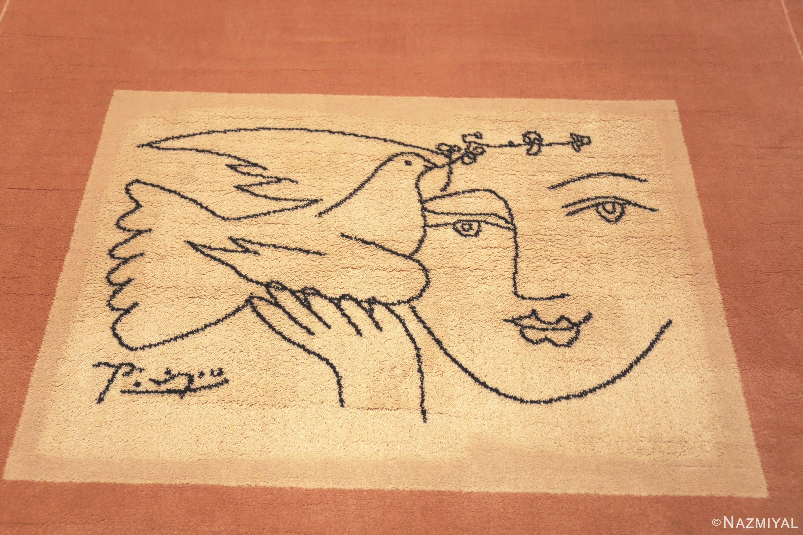 Detail Of Coral Vintage Peace And Joy Rug By Picasso 72325 by Nazmiyal Antique Rugs