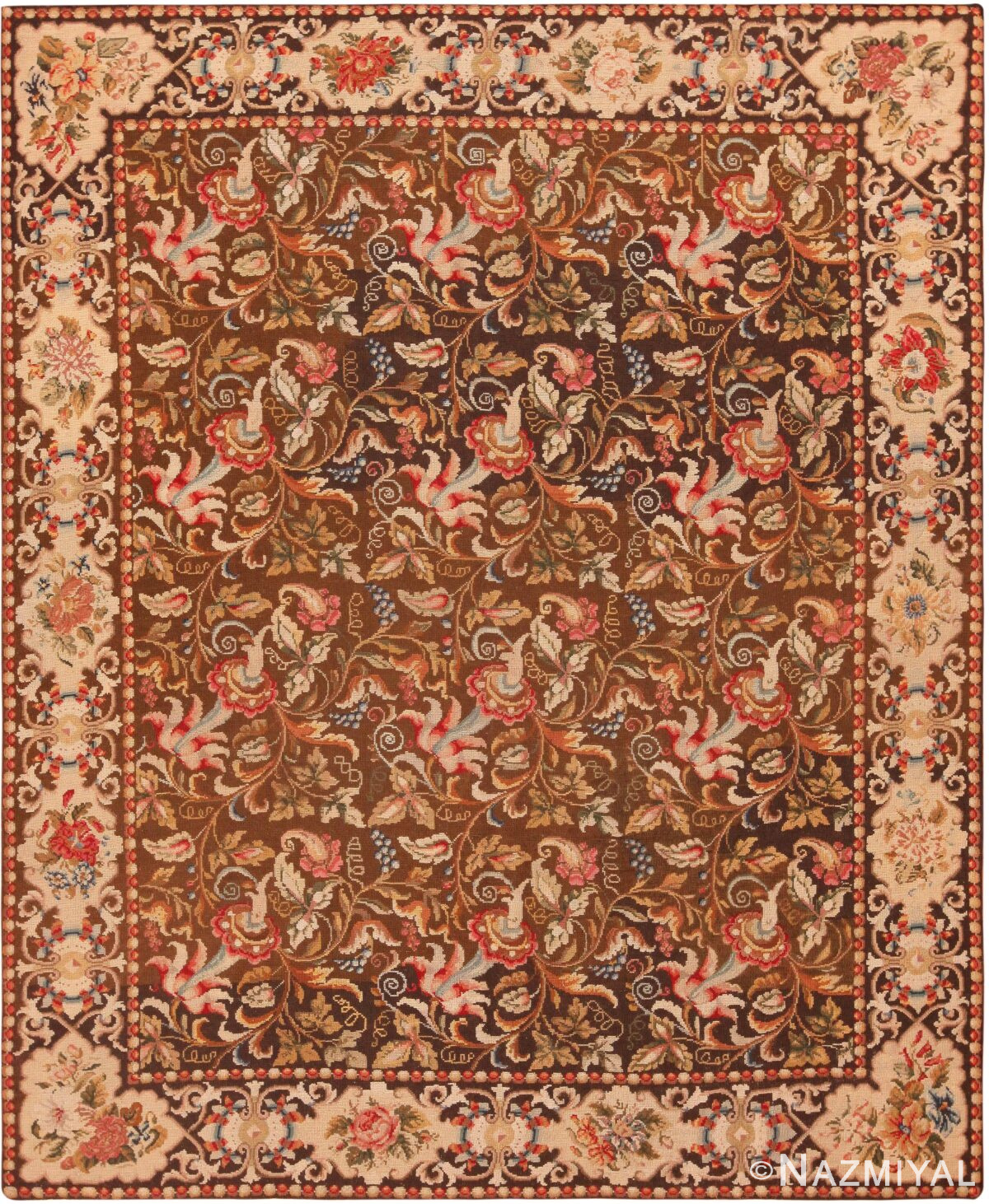 Floral Antique English Needlepoint Rug 3000 by Nazmiyal Antique Rugs