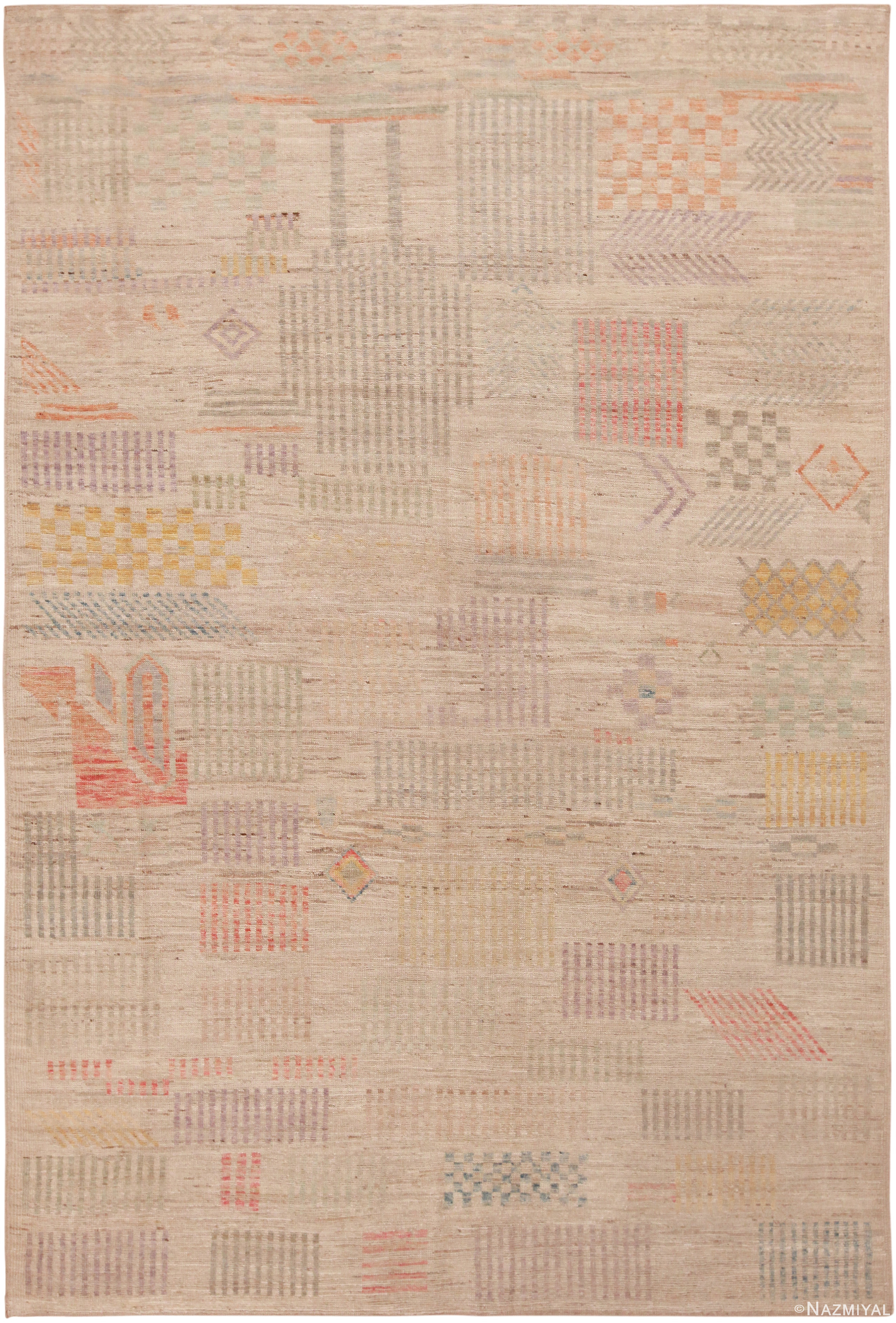 Neutral Geometric Modern Minimalist Rug 72263 by Nazmiyal Antique Rugs