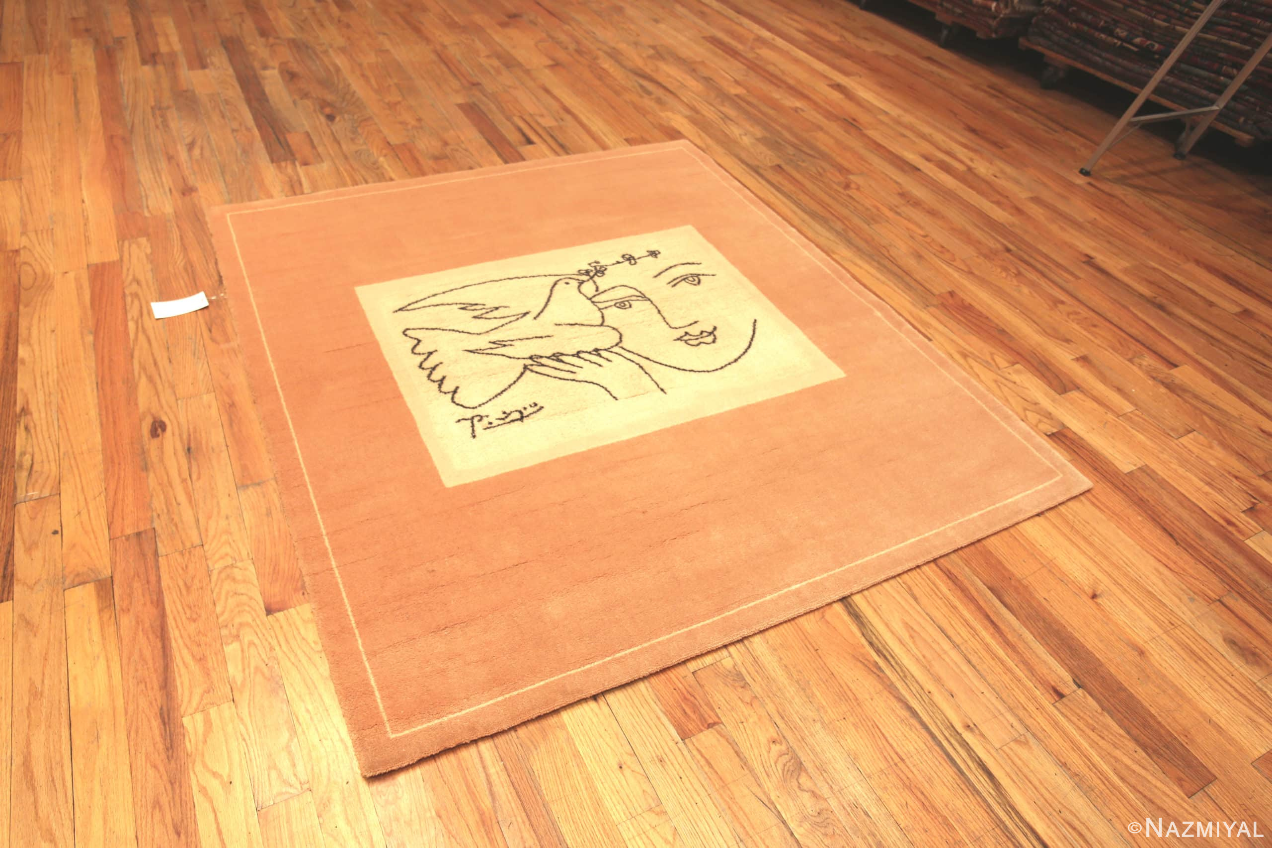 Side Of Coral Vintage Peace And Joy Rug By Picasso 72325 by Nazmiyal Antique Rugs