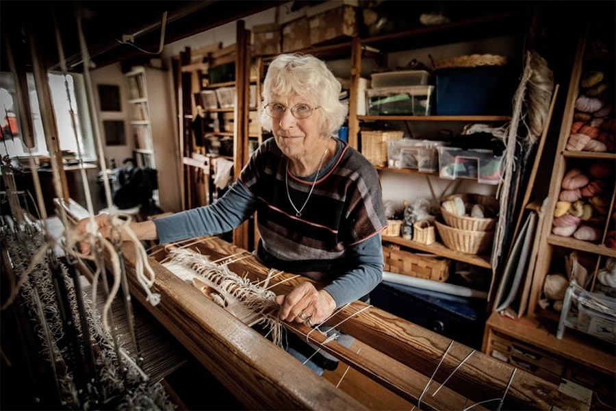 Picture of Textile Artist Ulla Parkdal Weaving At Her Studio - Nazmiyal