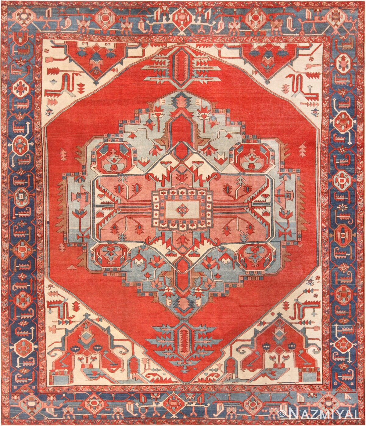Geometric Antique Serapi Persian Area Rug 72254 by Nazmiyal Antique Rugs