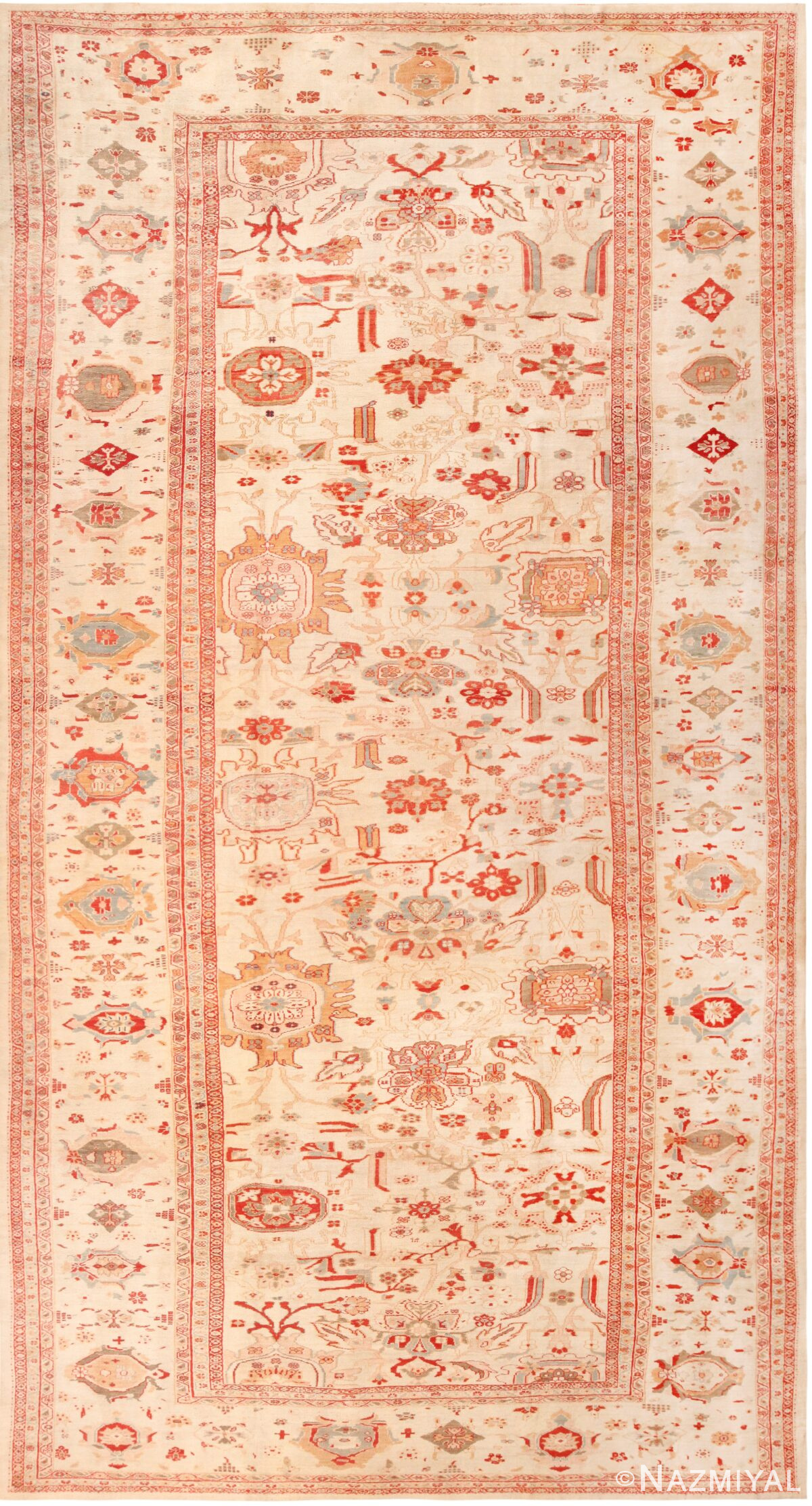 Oversized Luxurious Ivory Antique Persian Ziegler Sultanabad Rug 72353 by Nazmiyal Antique Rugs