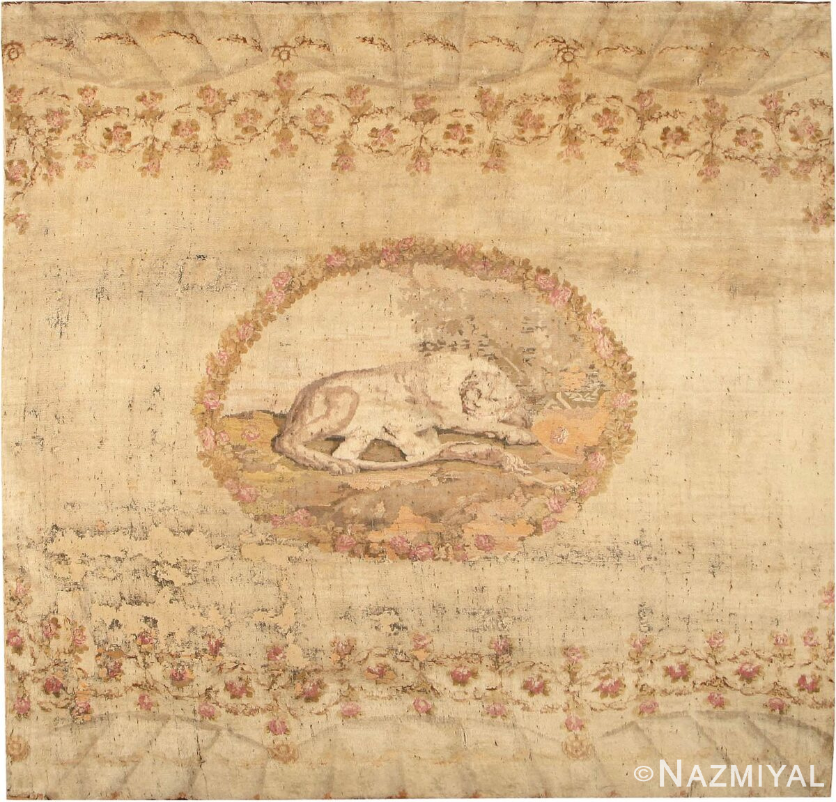 Rare Square Size Antique Lion Motif Ukrainian Rug 72387 by Nazmiyal Antique Rugs