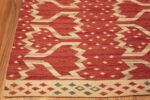 Corner Of Red Geometric Mid Century Modern Inspired Swedish Design Kilim Rug 72495 by Nazmiyal Antique Rugs