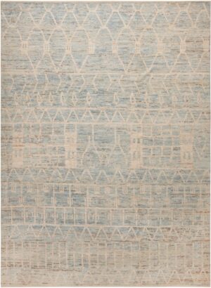 Primitive Motifs Soft Blue Hues Modern Decorative Rug 11640 by Nazmiyal Antique Rugs