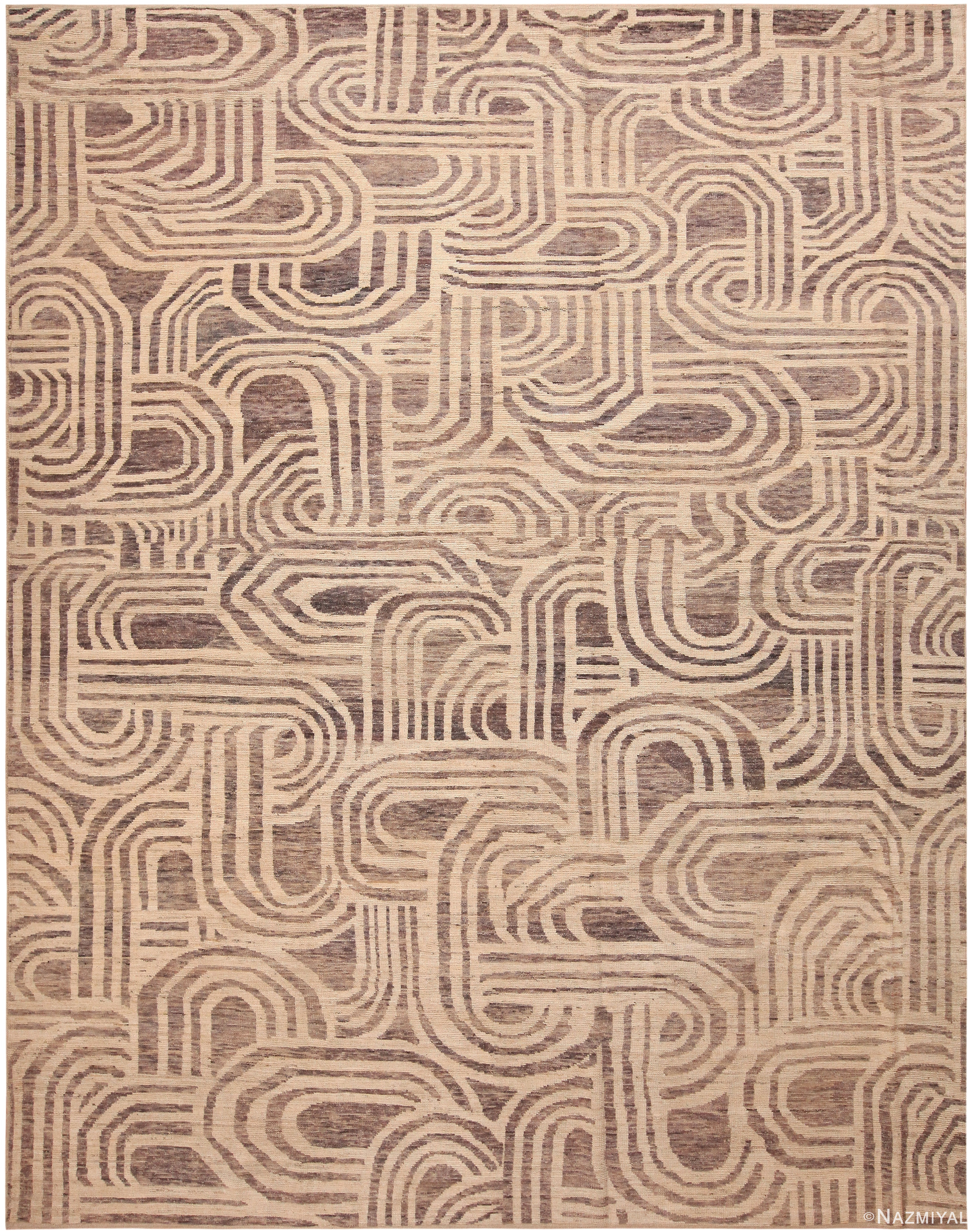Contemporary Beige and Brown Textured Area Rug 11627 by Nazmiyal Antique Rugs