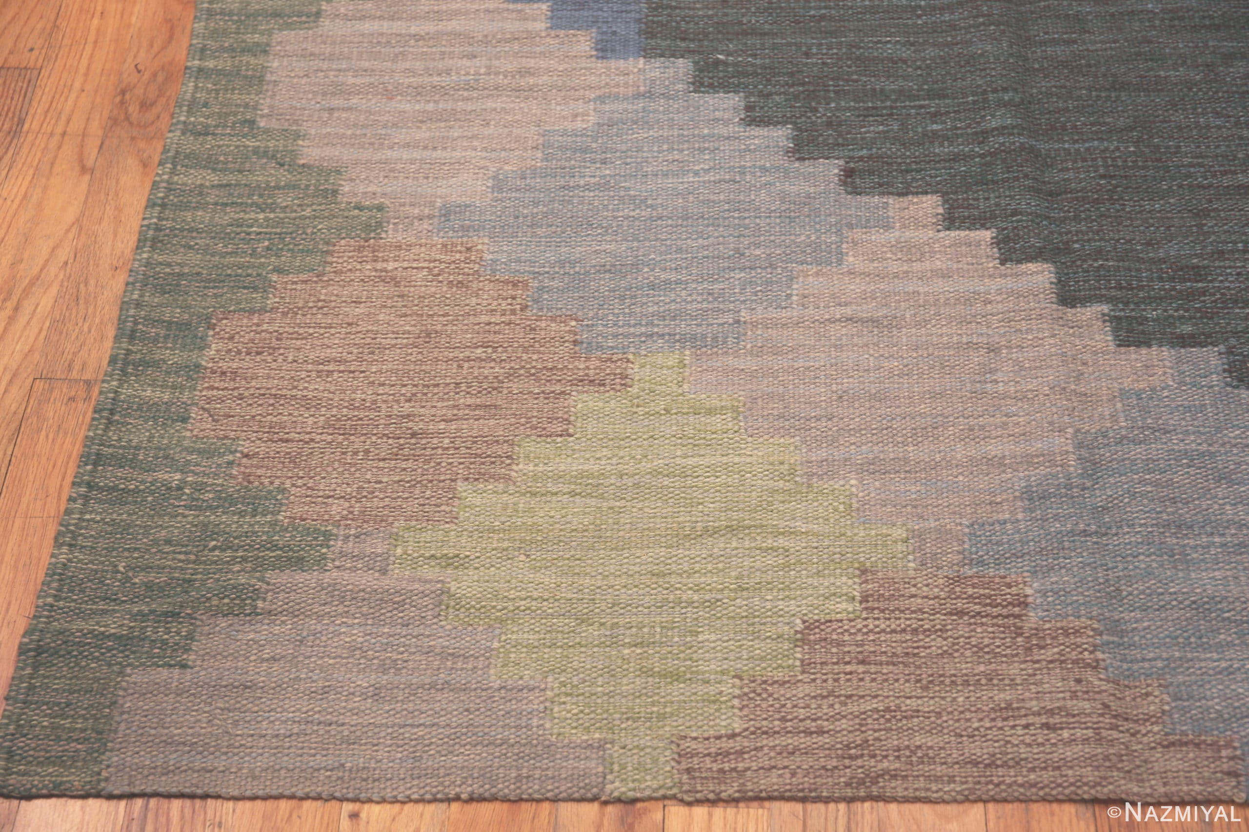 Corner Of Geometric Vintage Inspired Swedish Kilim Rug 72496 by Nazmiyal Antique Rugs