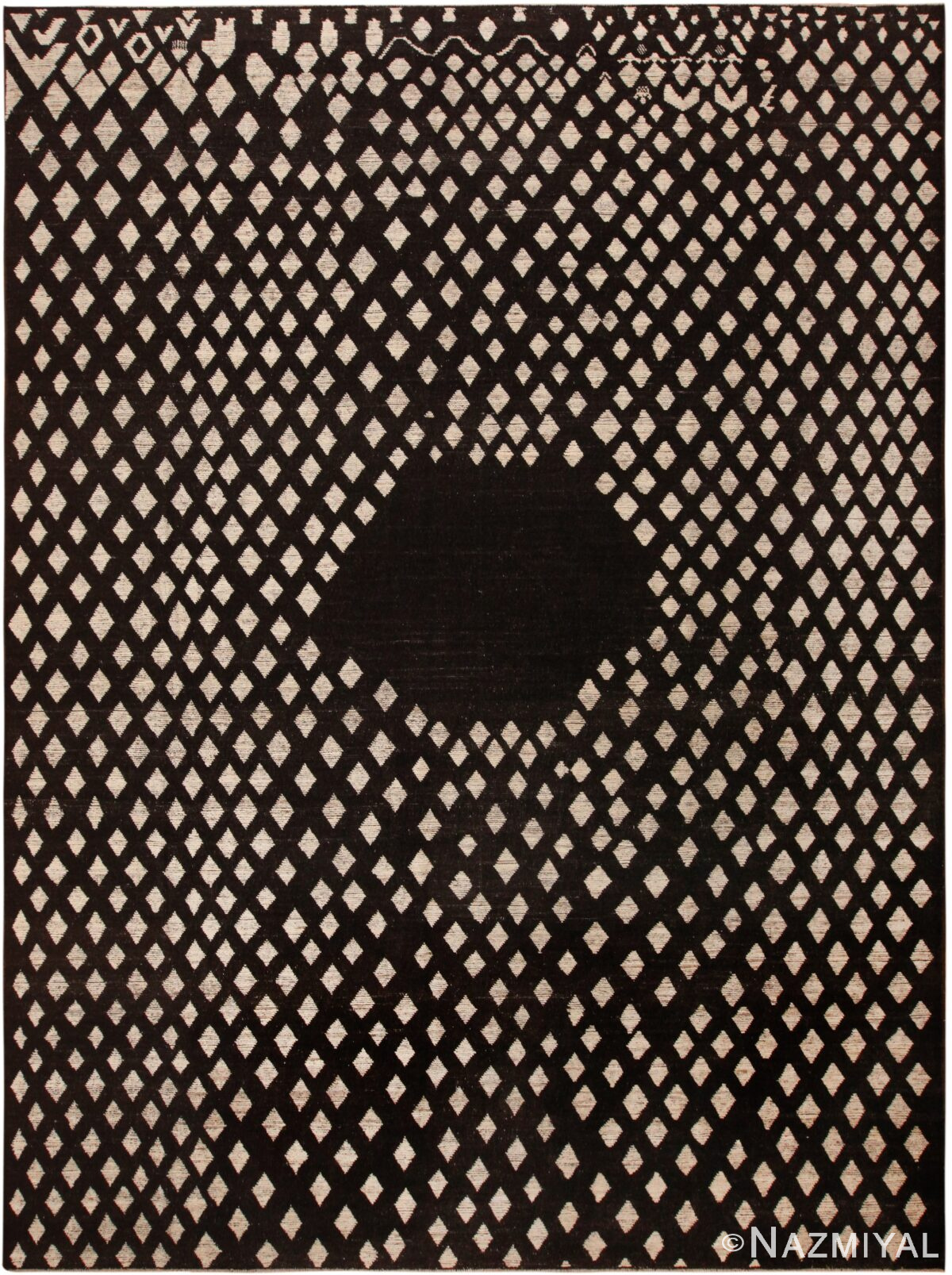 Large Black and White Tribal Diamond Design Modern Medallion Area Rug 11751 by Nazmiyal Antique Rugs