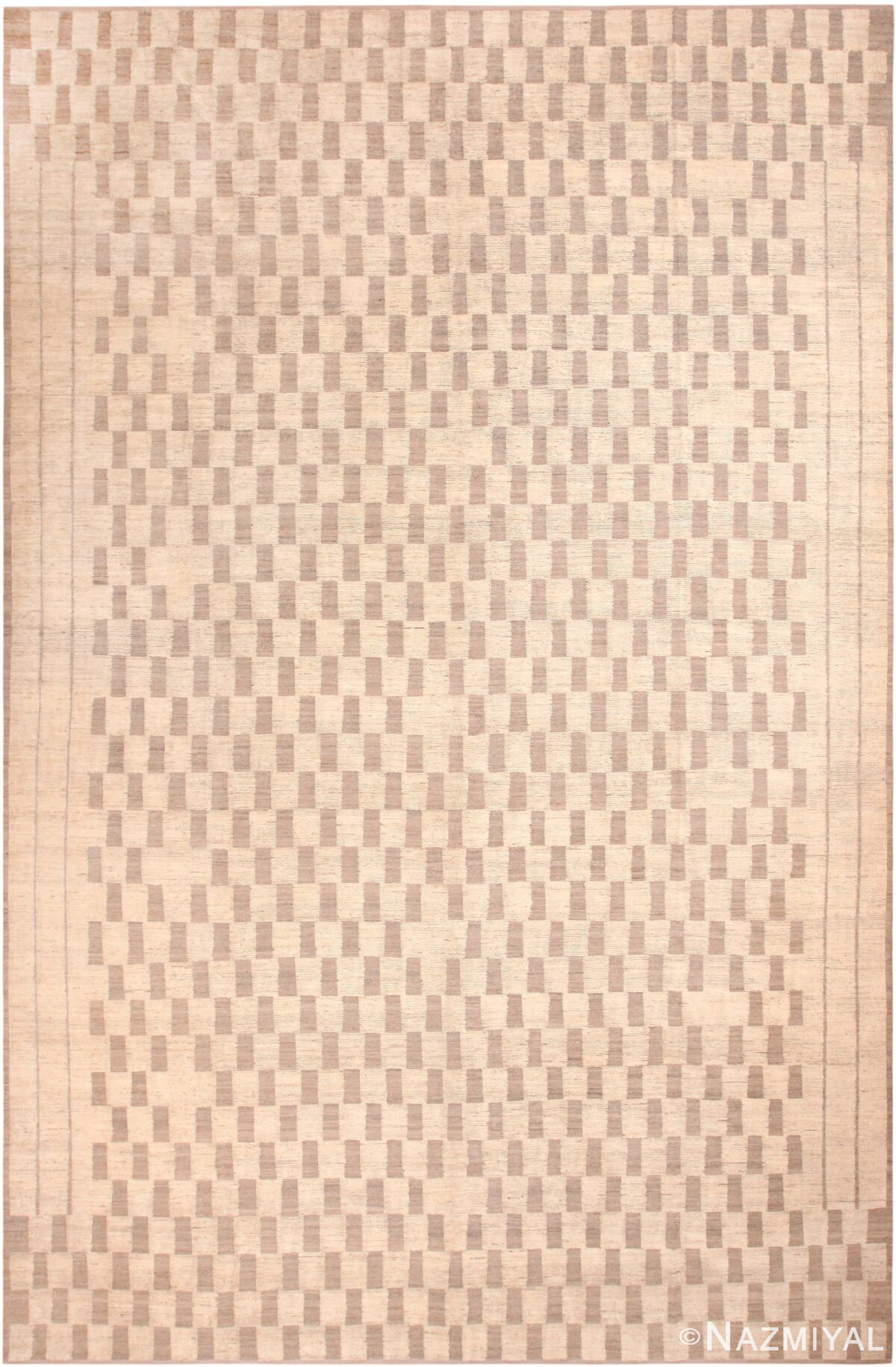 Large Ivory Geometric Design Central Asian Rug 11814 by Nazmiyal Antique Rugs