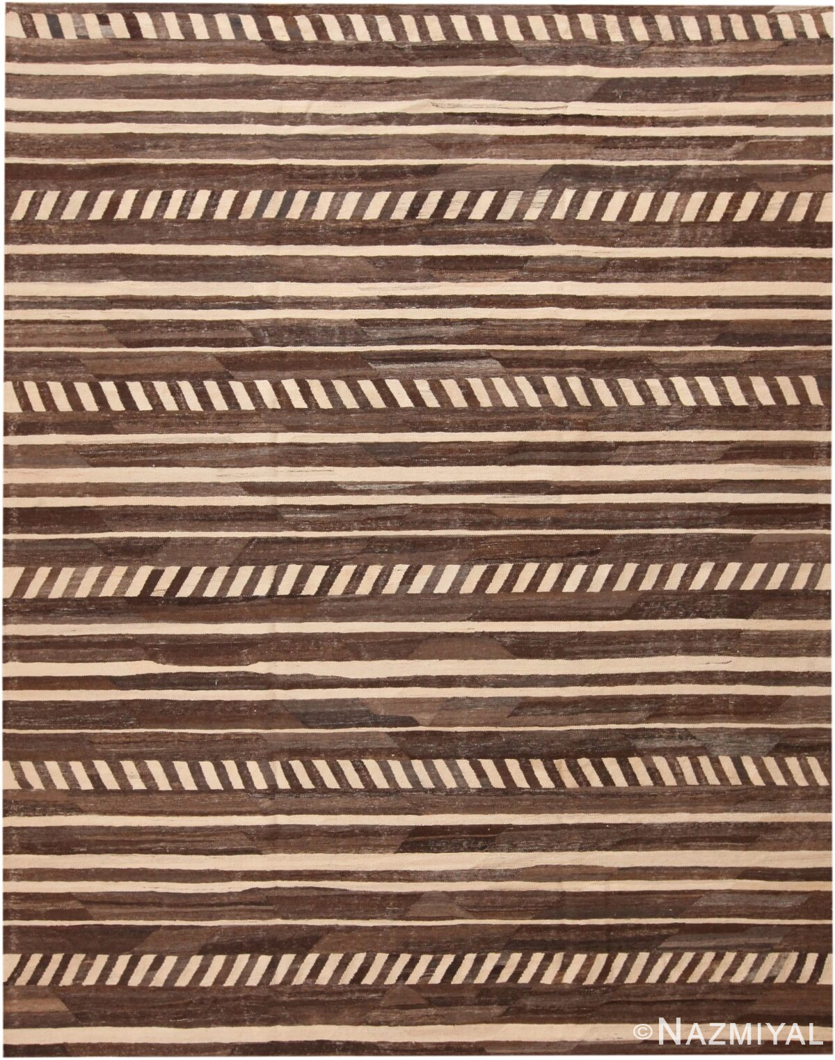 Modern Primitive Brown and Cream Flat Woven Kilim 11434 by Nazmiyal Antique Rugs