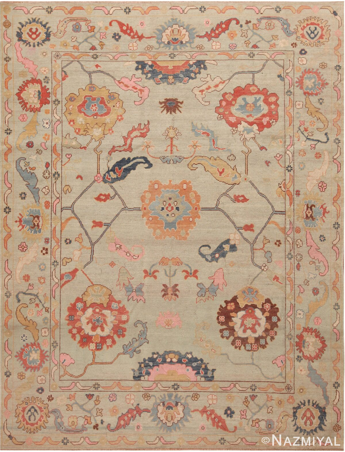 Modern Turkish Oushak Design Area Rug 11386 by Nazmiyal Antique Rugs