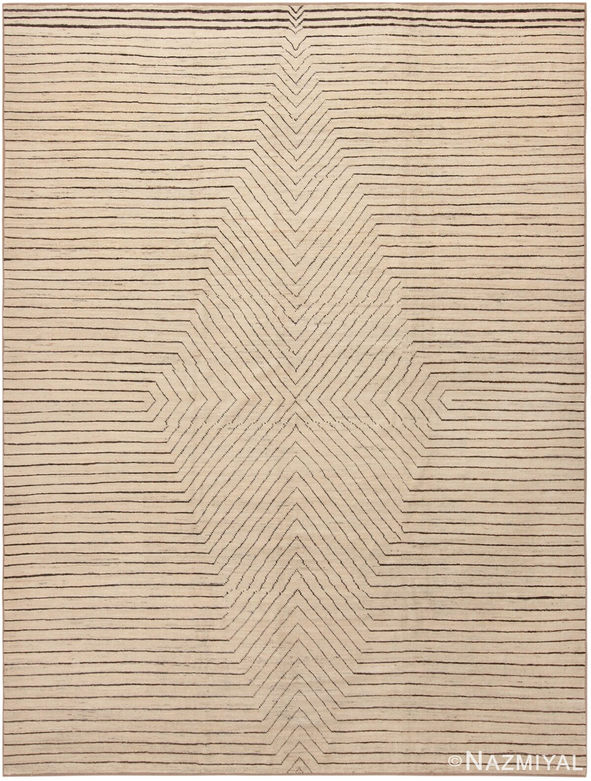 Trending Contemporary Modern Geometric Cream Tones Area Rug 11450 by Nazmiyal Antique Rugs