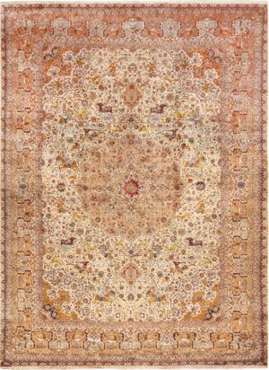 Fine Vintage Silk Tabriz Persian Hunting Scene Area Rug 72429 by Nazmiyal Antique Rugs