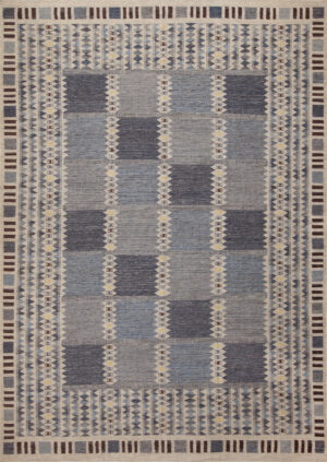 Gray Blue Flatwoven Scandinavian Modern Swedish Mid-Century Design Contemporary Geometric Kilim Rug 72543 by Nazmiyal Antique Rugs