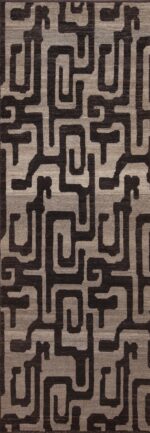 Modern Contemporary Bold Graphic Black And Grey Runner Rug 11179 by Nazmiyal Antique Rugs