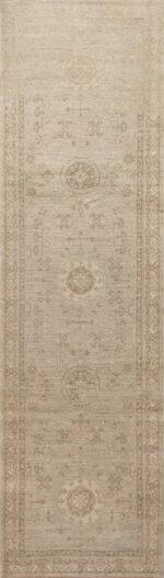 Soft Neutral Light Grey Khotan Design Hallway Runner Rug 11203 by Nazmiyal Antique Rugs