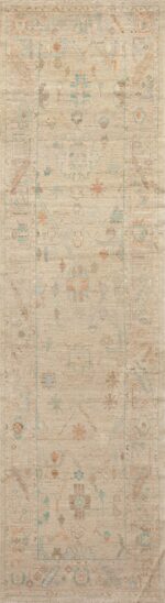 Soft Neutral Modern Decorative Tribal Turkish Oushak Design Runner Rug 11206 by Nazmiyal Antique Rugs